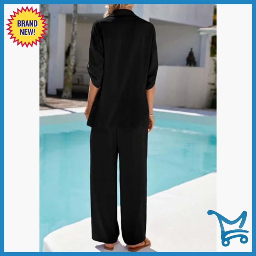 Women's Polyester Lounge Set Button Down Shirt Wi… - image 2